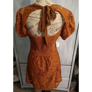 Free People  Sleeve Lace Cut Out Dress NWT Sm Boho Cottage Core Feminine